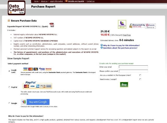 Payment of report page
